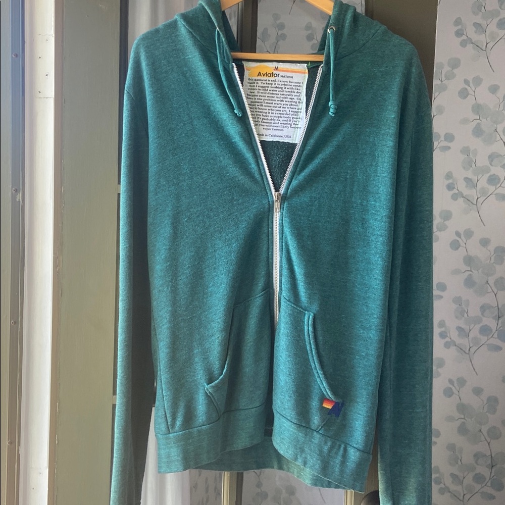 AVIATOR NATION Rare Sunburst style Sundancer Hoodie Teal Green Medium - Picture 5 of 9